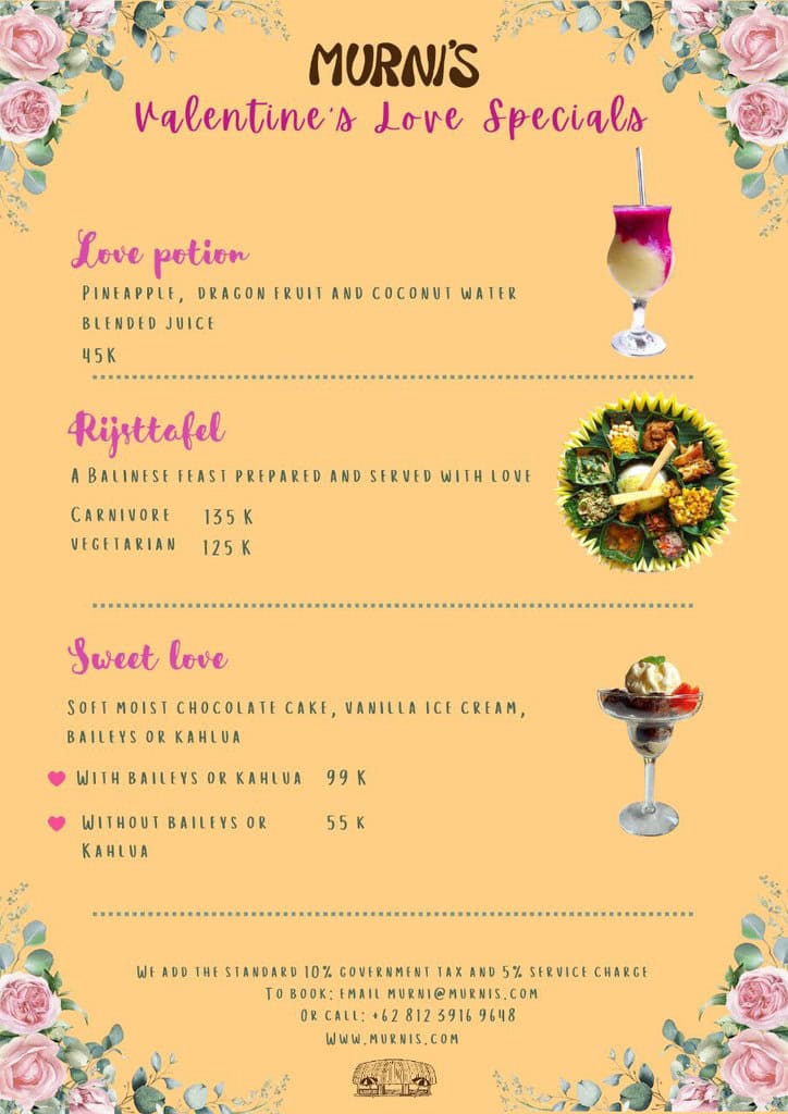 Murni's Warung's Special Valentines Menu 2025